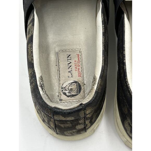 LANVIN Paris Metallic Black Gold Leopard Slip on Brocade Sneaker Size 38 /US 7 - Picture 8 of 14
